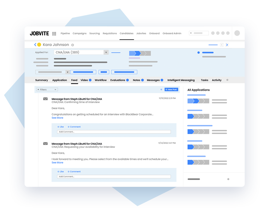 Screenshot the hiring interface in Jobvite’s talent acquisition software